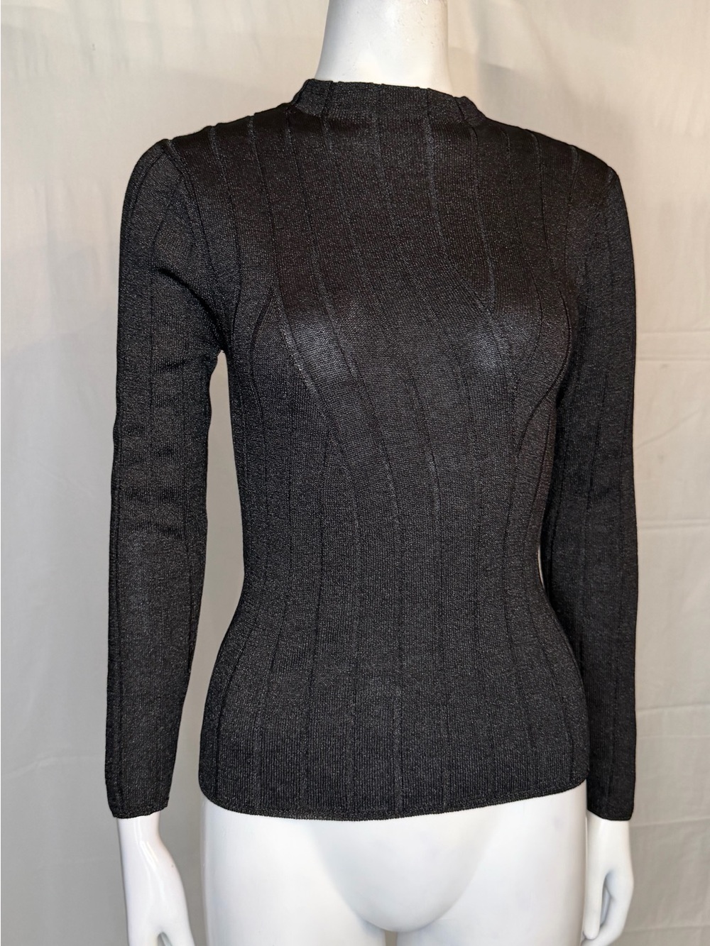 Oscar de la Renta Black Ribbed Crewneck Sweater